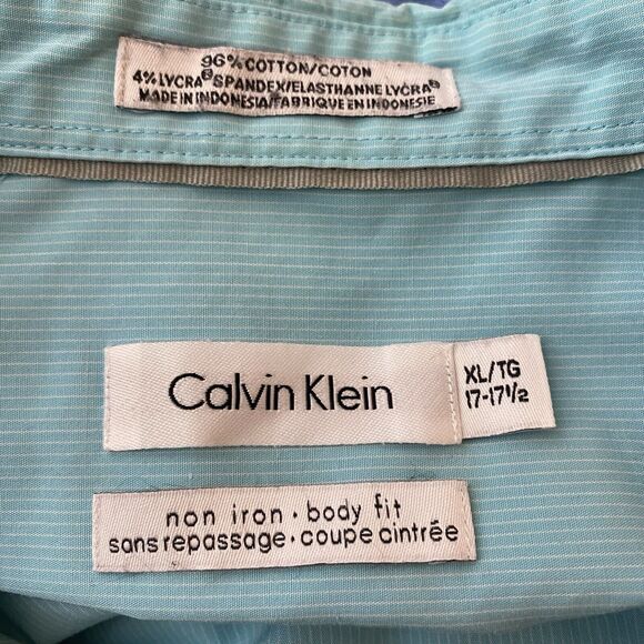 Calvin Klein Body Fit Shirt Blue teal Button Down Long Sleeve Mens Size XL 17 - Picture 3 of 4